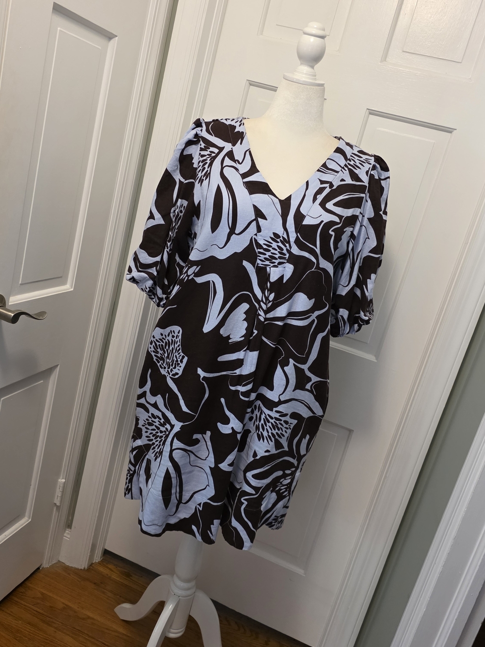 Cynthia Rowley Brown Floral Print Linen Blend Dress Size Large, Business Casual